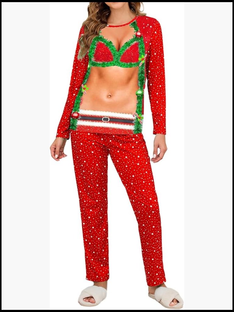 Ugly Christmas Pajamas Set Long Sleeve Pjs Sleepwear Cotton Spandex